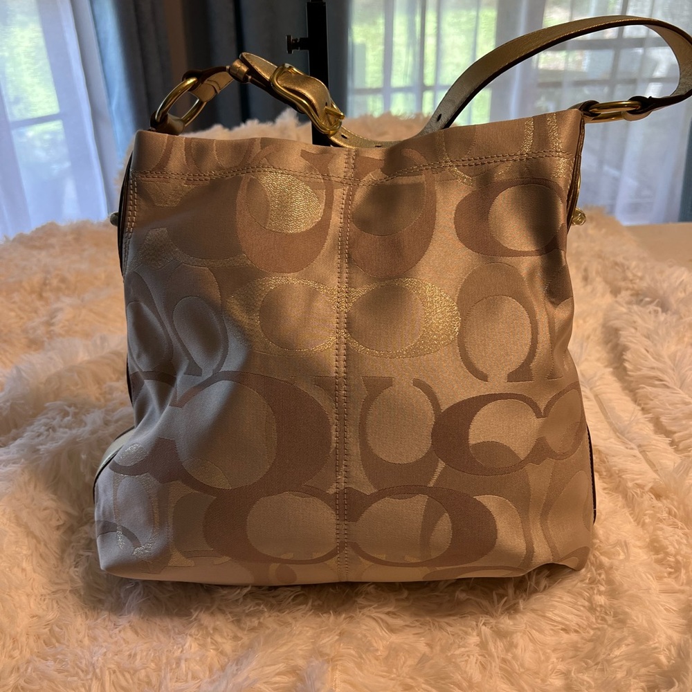 Elegant  Tan and gold Coach  Shoulder Bag